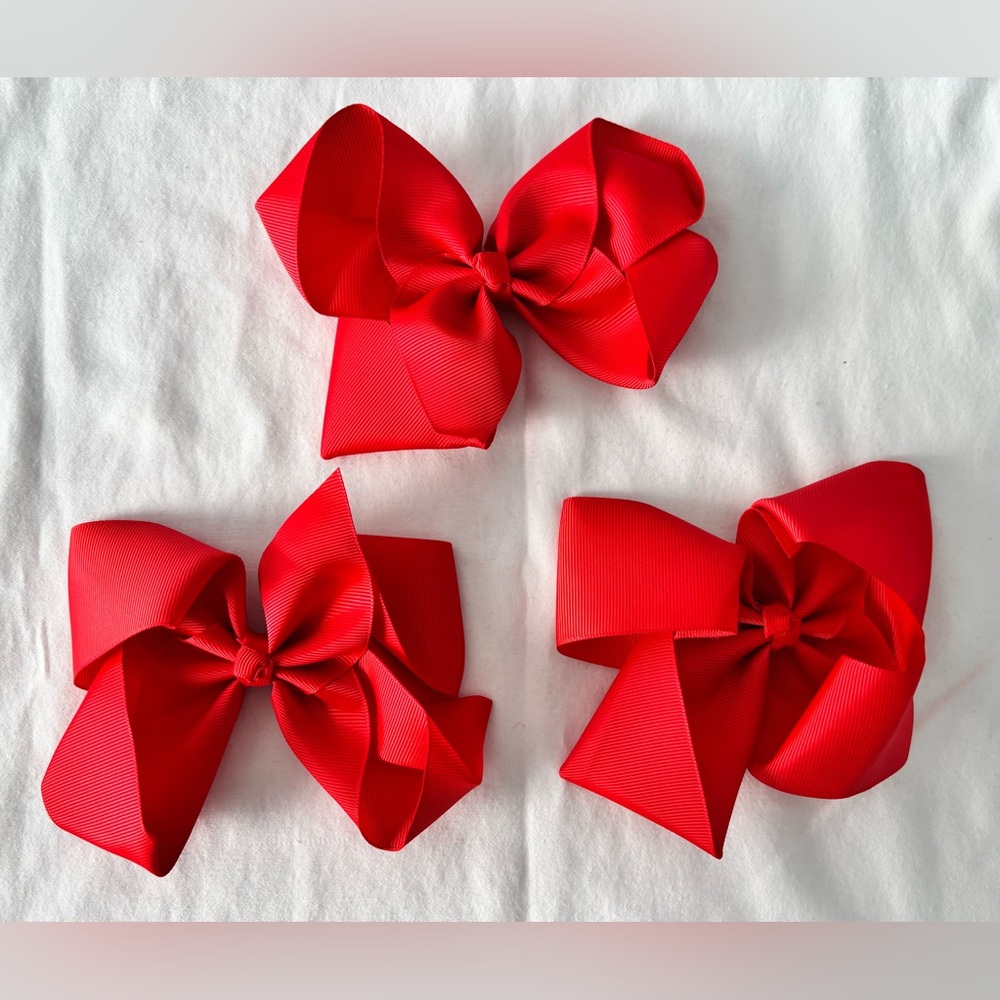 NEW Red Grosgrain Ribbon Hair Bows – 2” Alligator Clips (Set of 3)
